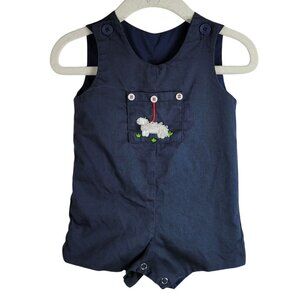 Bella Bliss Jon Jon Shortall Blue 9M Snaps Lightweight Corduroy Embroidered Dog